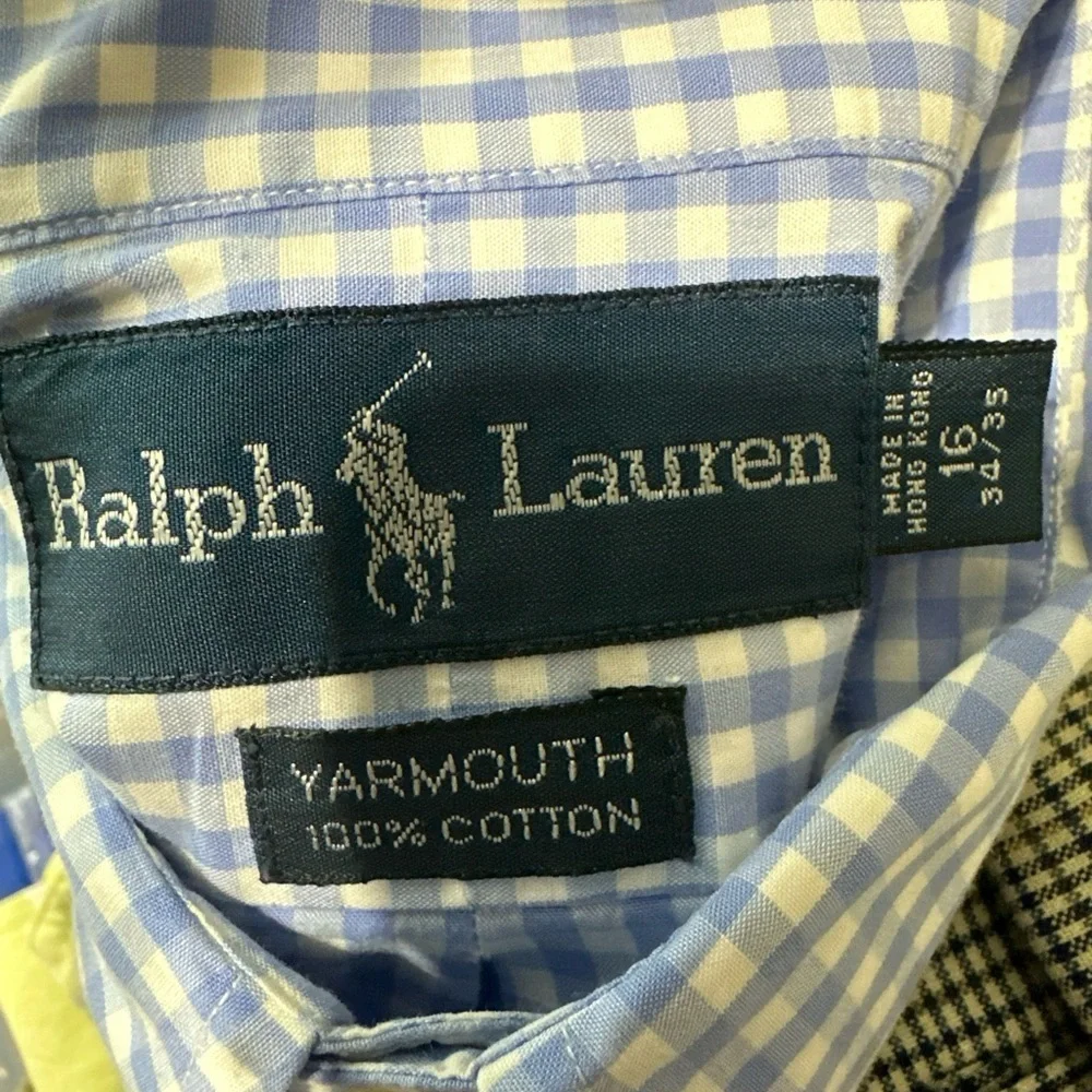 Polo Ralph Lauren Yarmouth Shirt Mens‎ 16 34/35 Blue Gingham Check Pink Pony